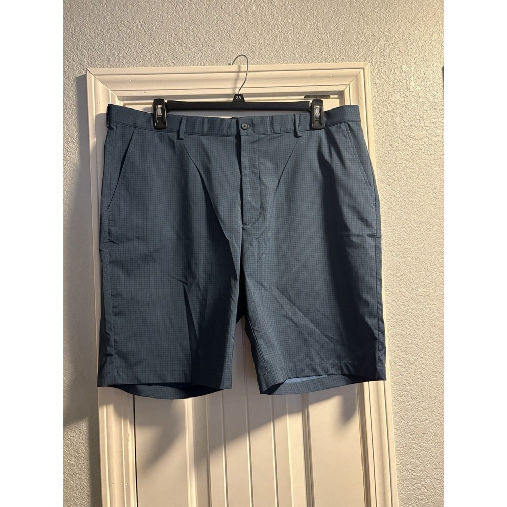 Greg Norman Classic Shorts Size 40 Blue Grid Luxury Microfiber Golf Golfcore